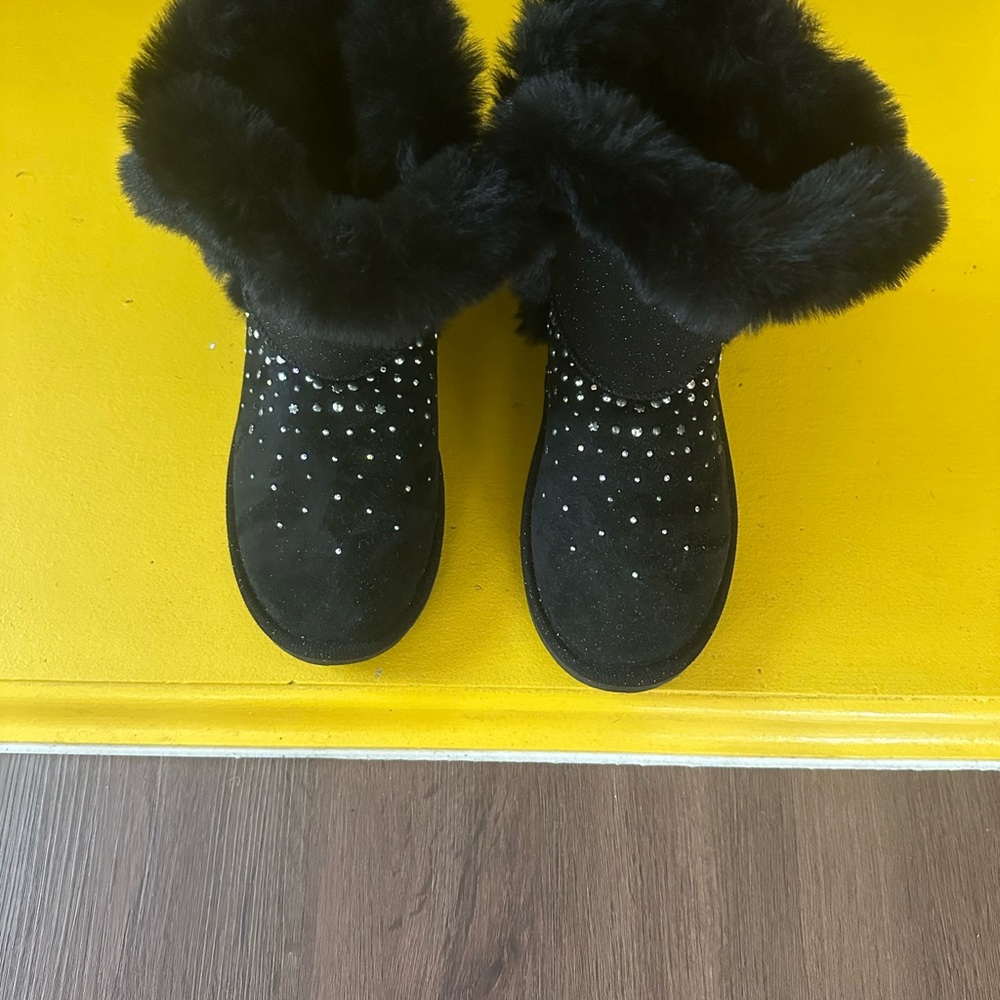 Justice Black Winter Boots with Rhinestone Embellishments